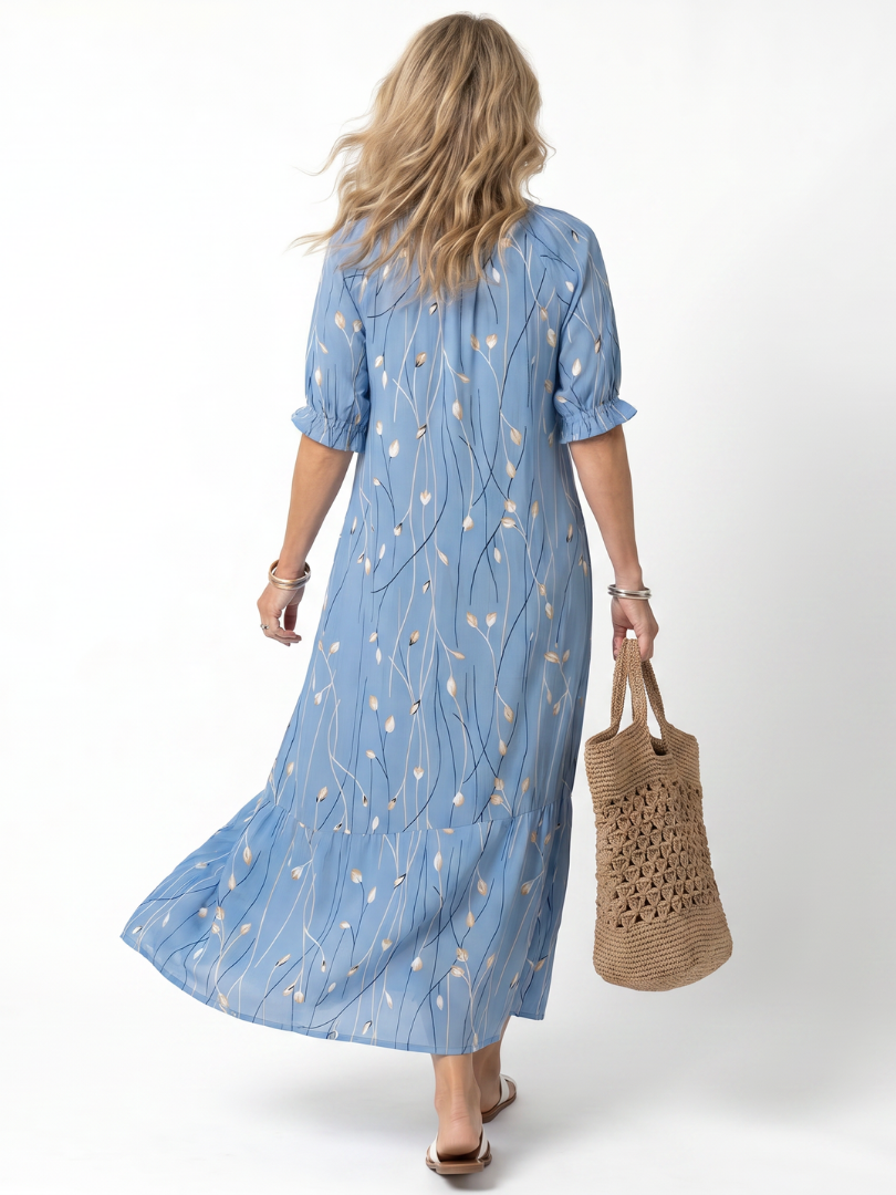 Alora | Robe Midi à Imprimé Floral avec Liens à Franges