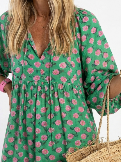 Fiora | Robe Midi à Imprimé Floral et Décolleté en V