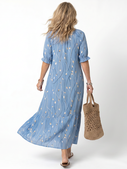 Alora | Robe Midi à Imprimé Floral avec Liens à Franges