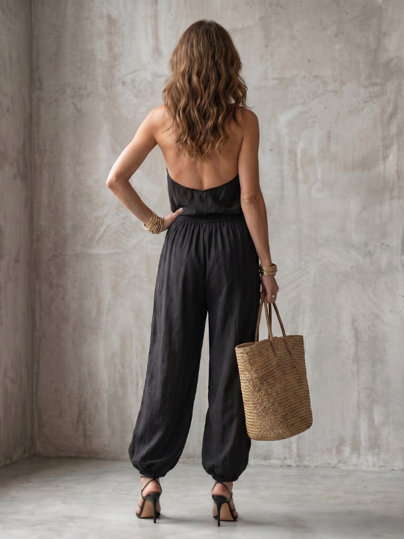 Yvaine | Ensemble Top Fluide à Col Drapé et Pantalon Large