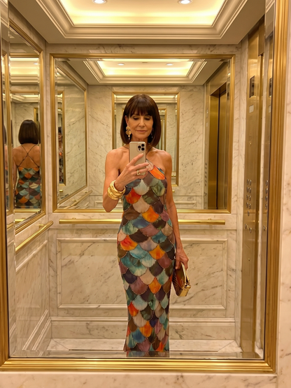 Larkin | Robe Maxi à Motif Écailles Multicolores Ajustée