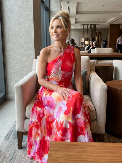 Taya | Robe Midi à Bretelle Unique avec Corsage Plissé