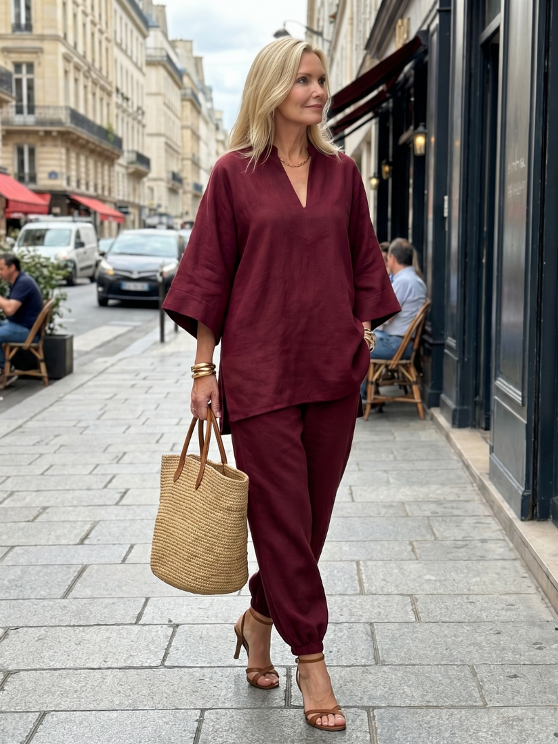 Georgiana | Ensemble tunique à col en V et pantalon froncé