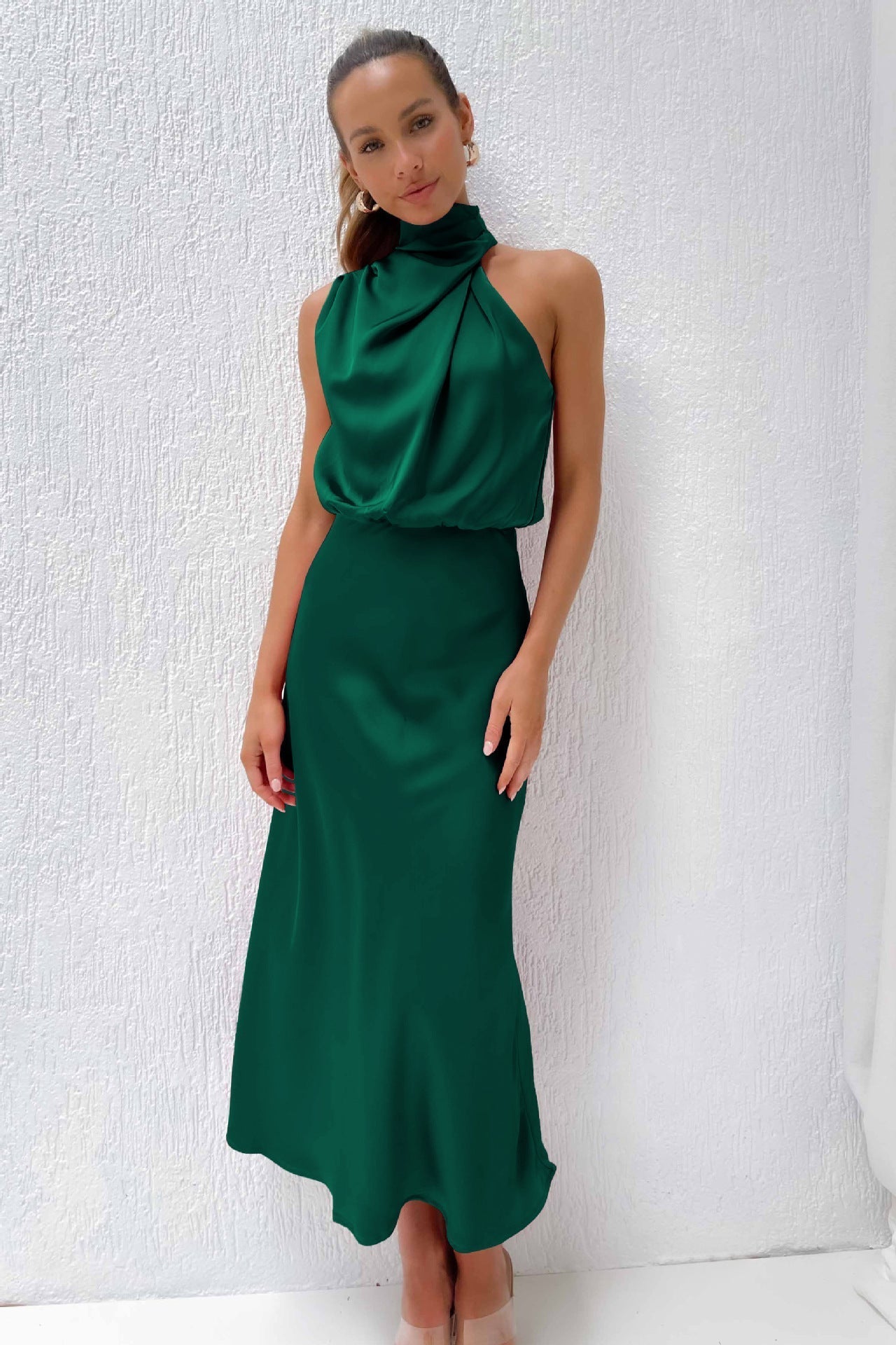 Carlina | Robe Longue Satin à Col Halter