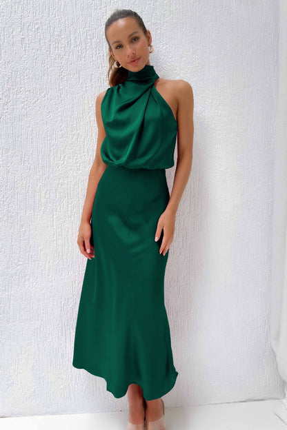 Carlina | Robe Longue Satin à Col Halter