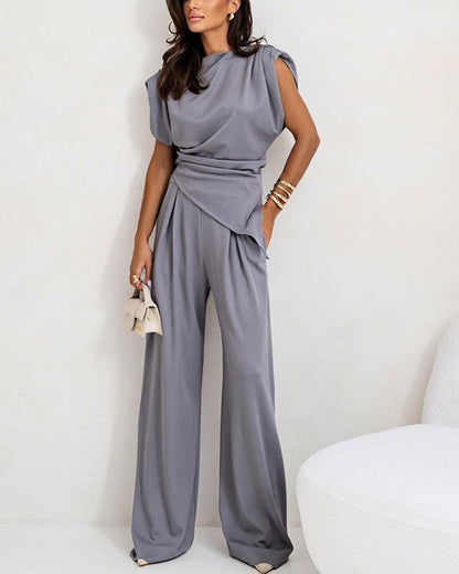 Paris Irregular Top & Wide Leg Pants Set