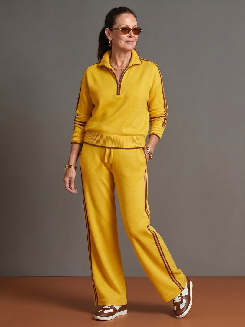 Pluie | Ensemble de Pantalon à Rayures Latérales à Manches Longues avec Col Zippé