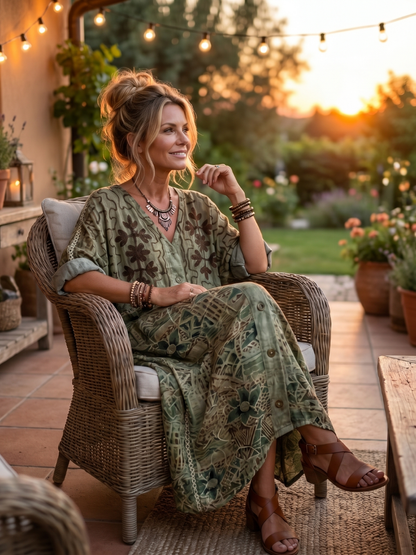 Aleta | Robe midi oversized à poches brodées et bouton devant