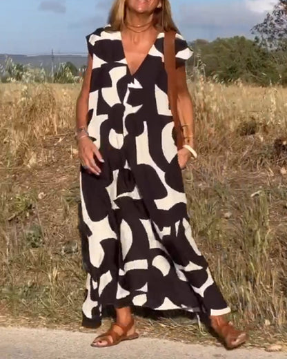 Elowen - Robe sans manches à imprimé géométrique irrégulier