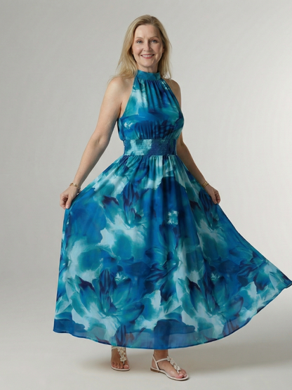 Sylin | Robe Midi à Encolure Halter Rassemblée