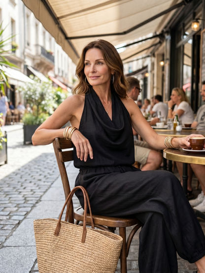 Yvaine | Ensemble Top Fluide à Col Drapé et Pantalon Large
