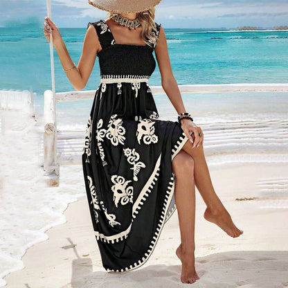 Valentina - Robe de Plage Imprimée Sans Manches à Col Carré Chic