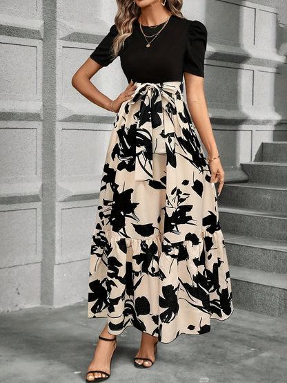 Briony - Robe Florale Taille Haute avec Ourlet Volant