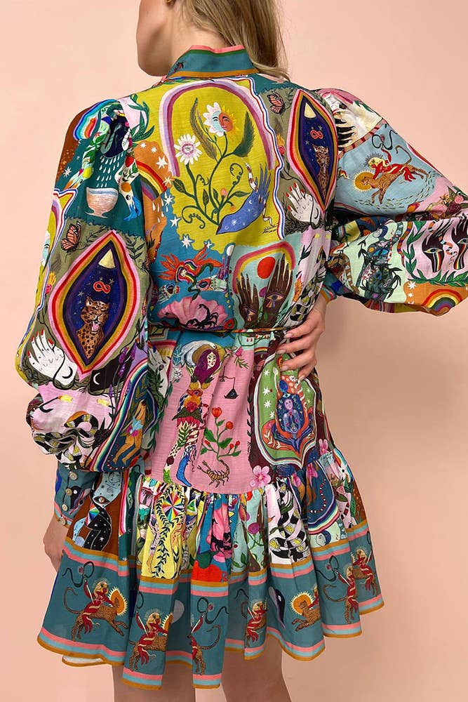 Unishe - Robe Mini Imprimée Graffiti Evergreen
