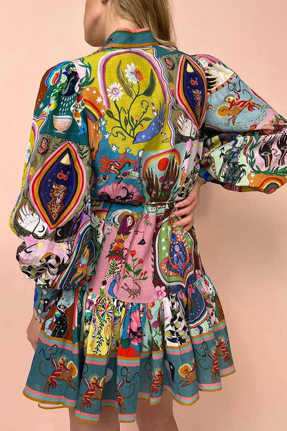 Unishe - Robe Mini Imprimée Graffiti Evergreen