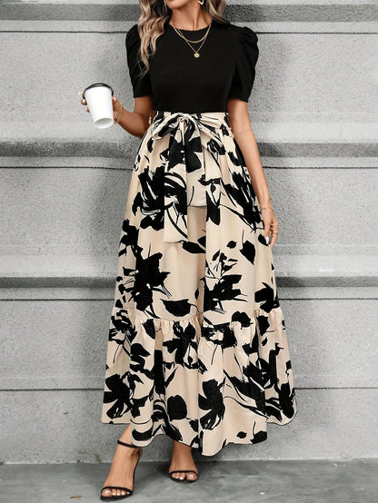 Briony - Robe Florale Taille Haute avec Ourlet Volant