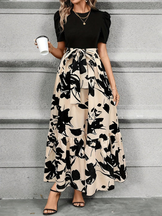 Briony - Robe Florale Taille Haute avec Ourlet Volant