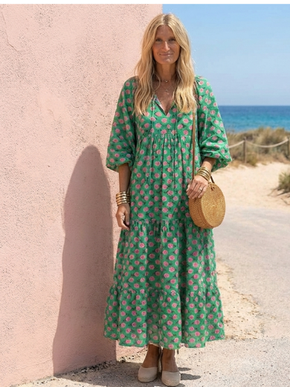 Fiora | Robe Midi à Imprimé Floral et Décolleté en V