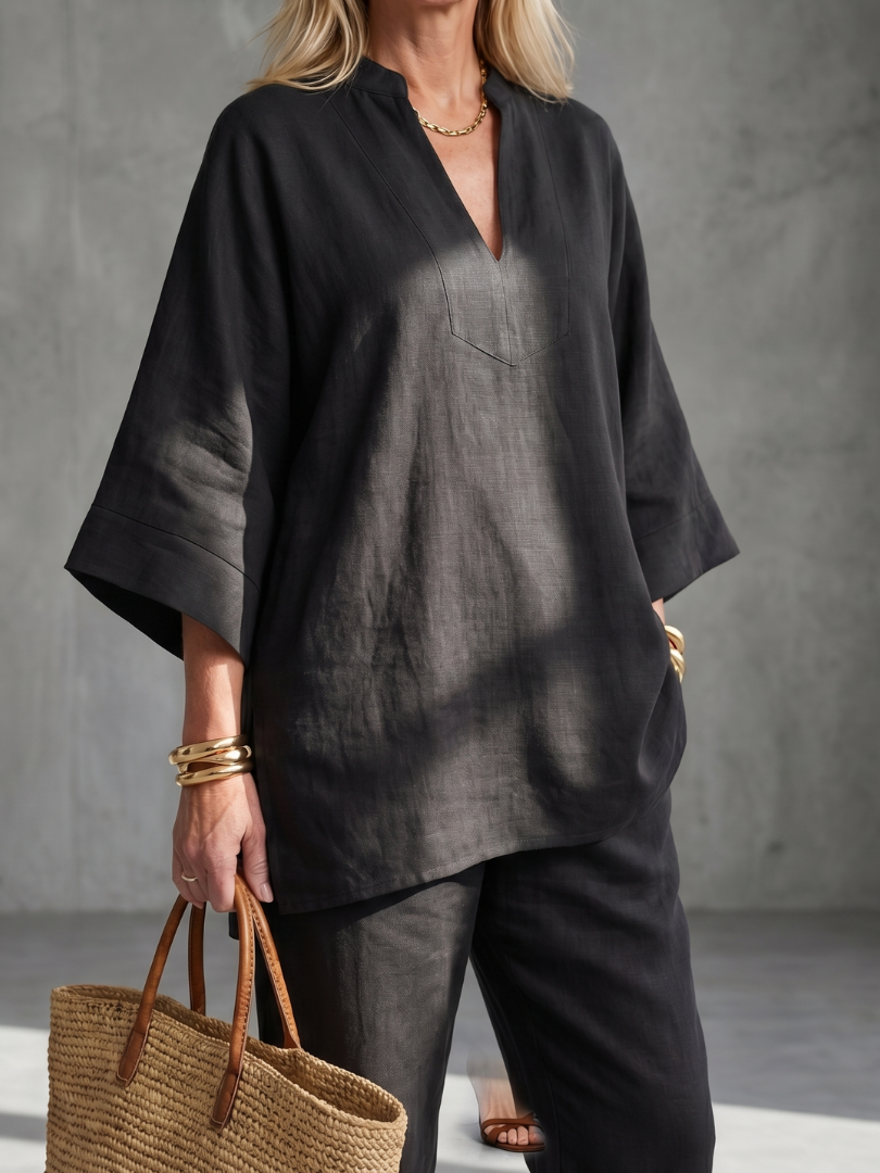 Georgiana | Ensemble tunique à col en V et pantalon froncé