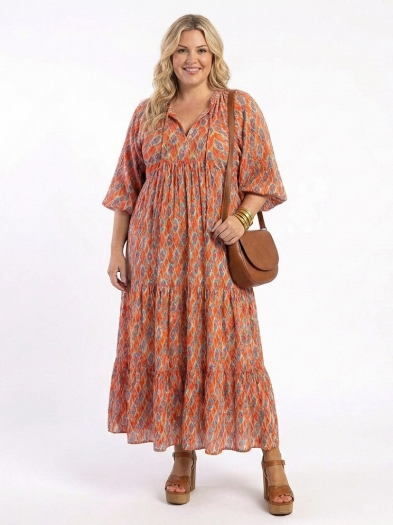 Amara | Robe Midi à Imprimé Géométrique en V