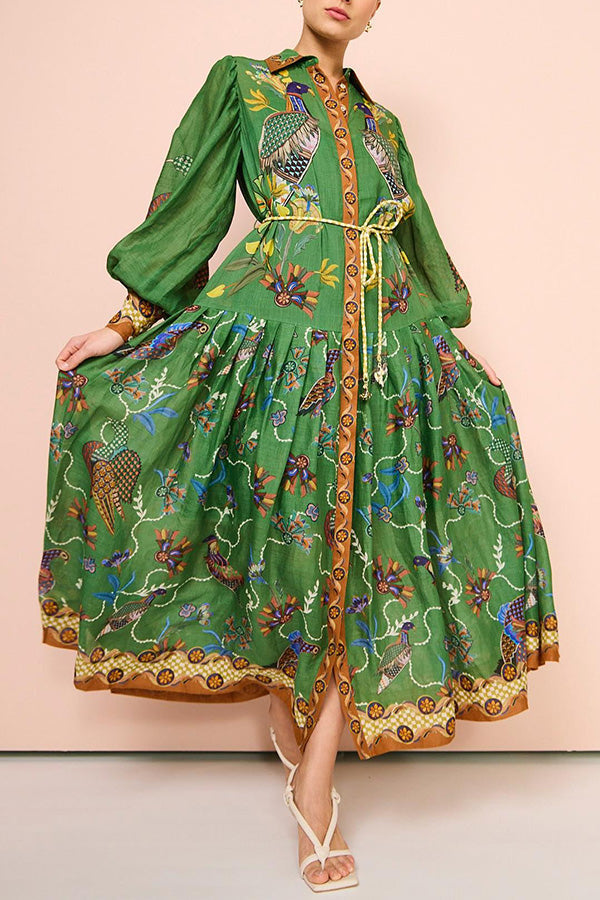 Lily - Robe à manches ballons avec imprimé d'oiseau du paradis
