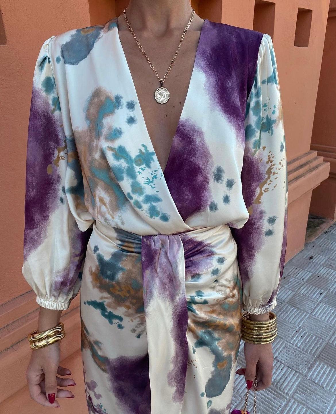 Davina - Robe Maxi Élegante à Manches Longues et Décolleté en V