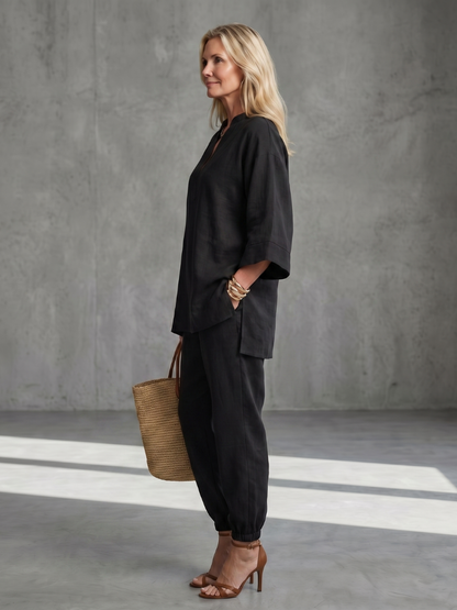 Georgiana | Ensemble tunique à col en V et pantalon froncé