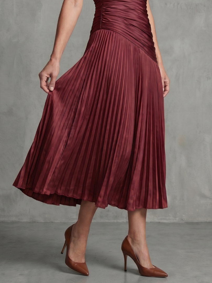 Théodora | Robe midi à taille plissée et rayures