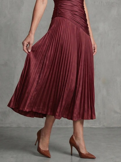 Théodora | Robe midi à taille plissée et rayures