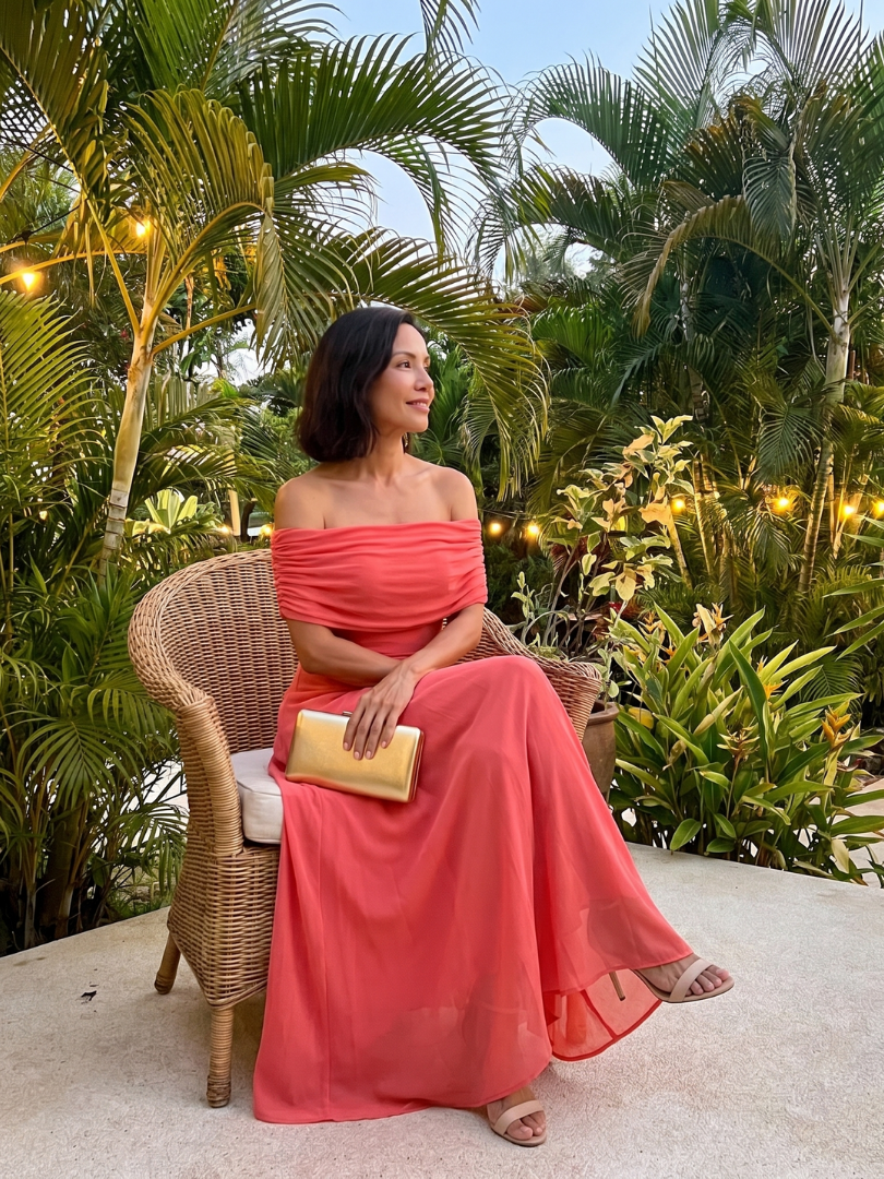 Juin | Robe Midi Drapée à Épaules Dénudées