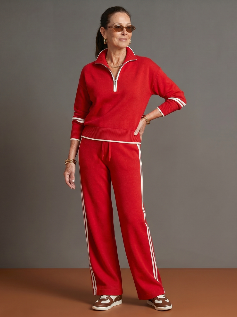 Pluie | Ensemble de Pantalon à Rayures Latérales à Manches Longues avec Col Zippé