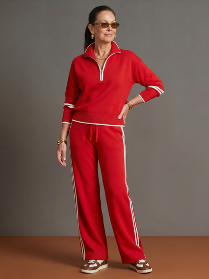 Pluie | Ensemble de Pantalon à Rayures Latérales à Manches Longues avec Col Zippé
