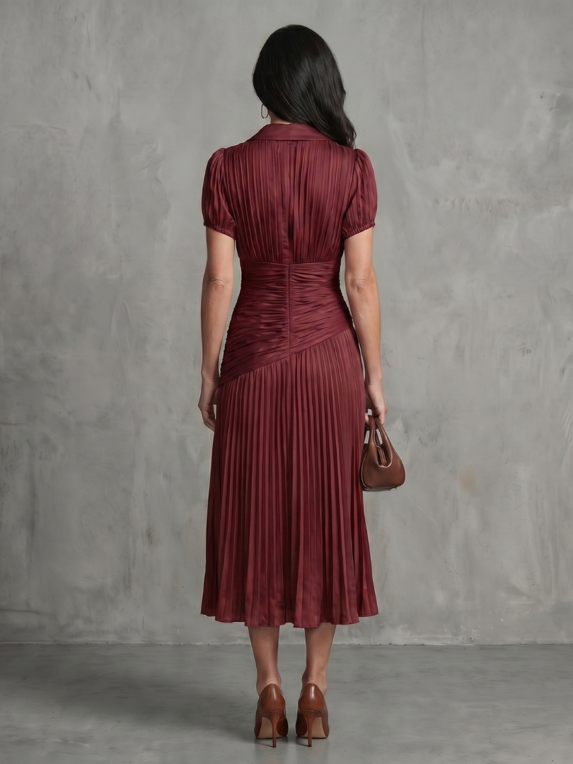 Théodora | Robe midi à taille plissée et rayures