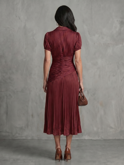 Théodora | Robe midi à taille plissée et rayures