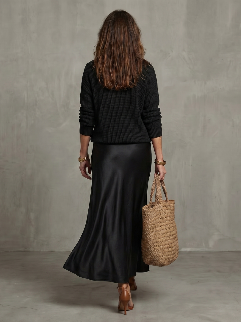 Luciana | Jupe Satinée Biais avec Ensemble en Maille