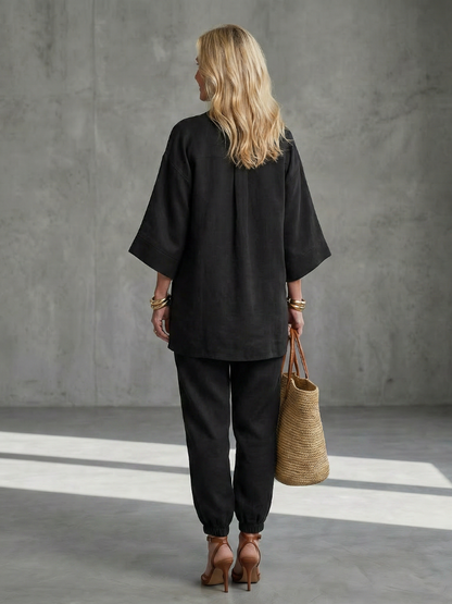 Georgiana | Ensemble tunique à col en V et pantalon froncé