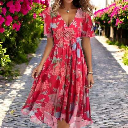 Rosalind - Robe fluide à fleurs à décolleté en V profond