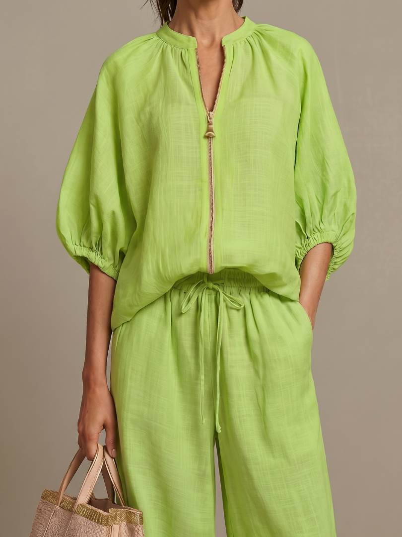 Natalia | Haut Blouson à Zip et Pantalon Large