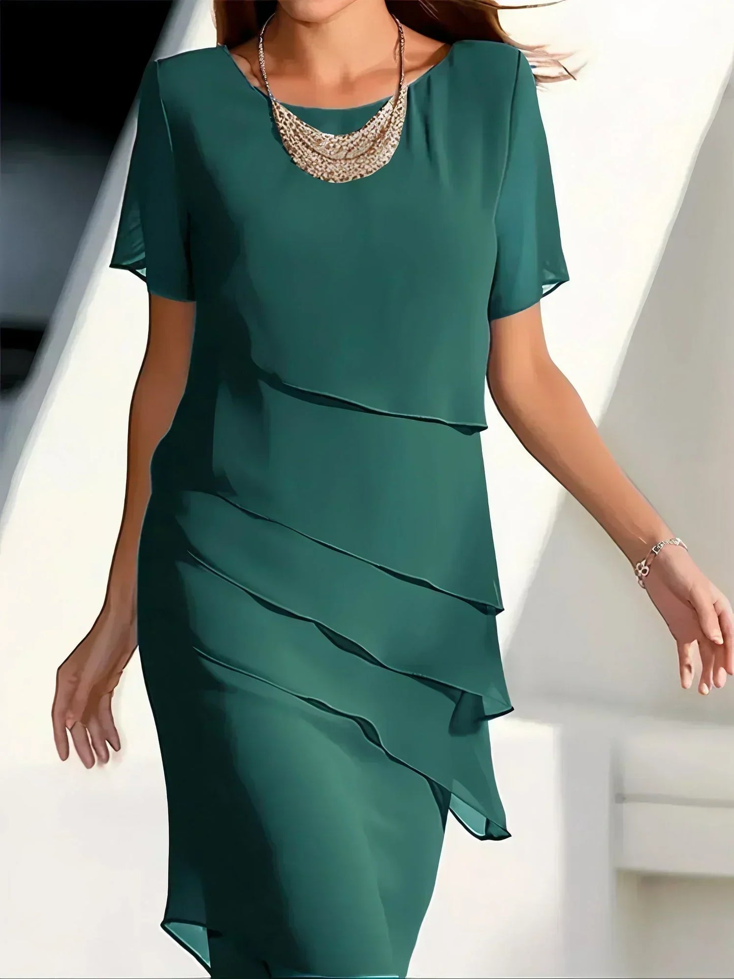 Monika - Robe Midi à Manches Courtes