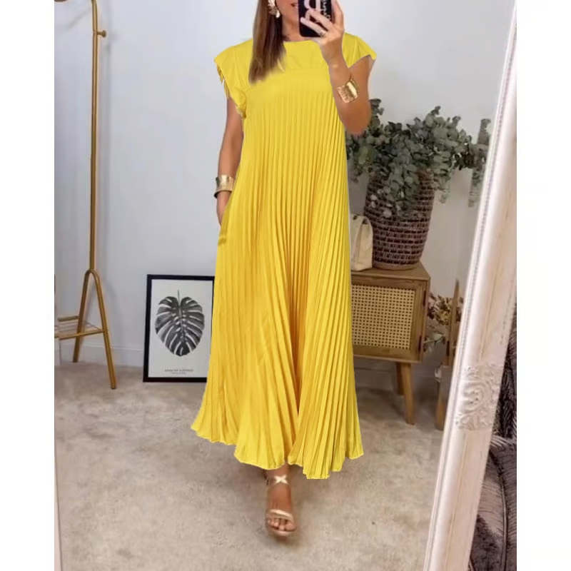 Sophia - Robe Maxi Plissée Élégante Découpée