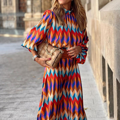 Kaia - Robe de Soirée Longue à Imprimés Géométriques