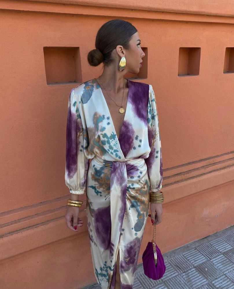 Davina - Robe Maxi Élegante à Manches Longues et Décolleté en V