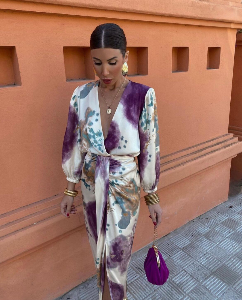 Davina - Robe Maxi Élegante à Manches Longues et Décolleté en V