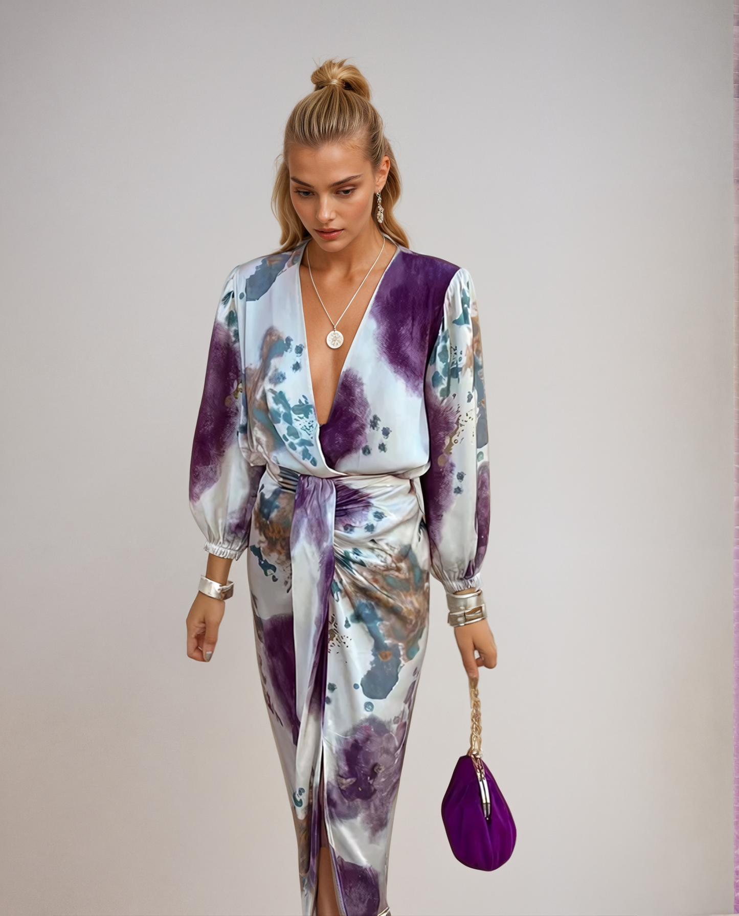 Davina - Robe Maxi Élegante à Manches Longues et Décolleté en V