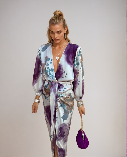 Davina - Robe Maxi Élegante à Manches Longues et Décolleté en V