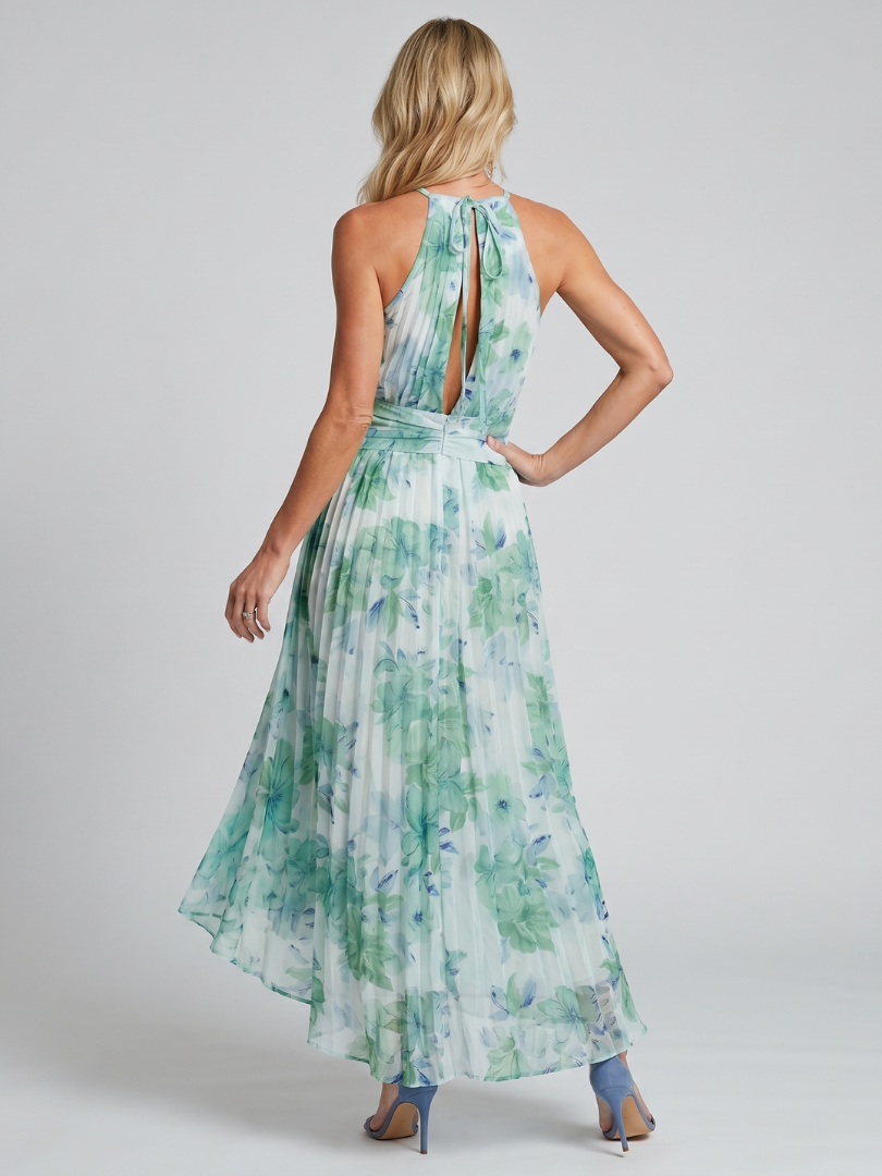 Portia | Robe Midi à Encolure Halter en Tissu Floral Plissé
