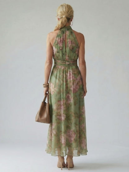 Mireille | Robe Midi à Encolure Halter Froncée