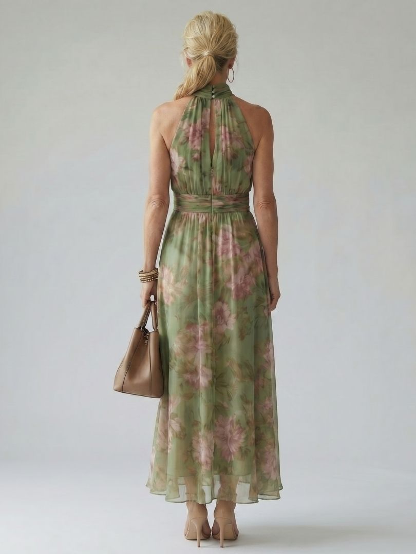 Mirelle | Robe Midi à Encolure Halter Rassemblée