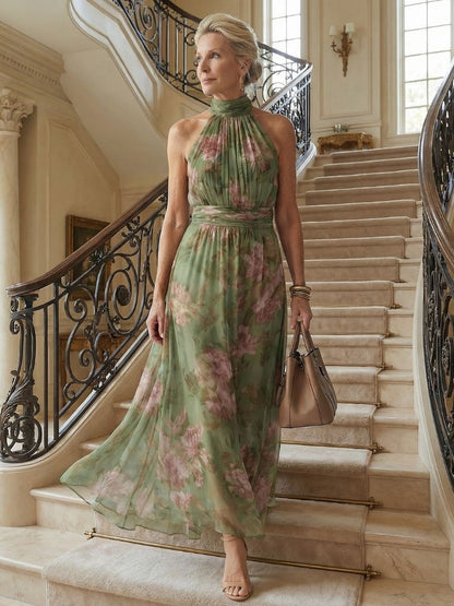 Mireille | Robe Midi à Encolure Halter Froncée