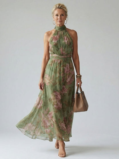 Mirelle | Robe Midi à Encolure Halter Rassemblée